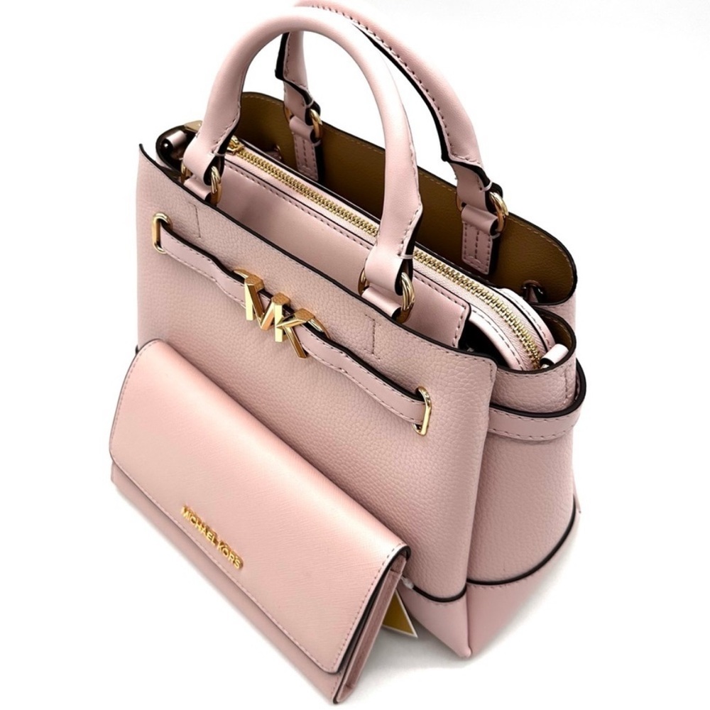 Michael Kors Reed Small Satchel Crossbody Bag & Large Trifold Wallet Light Pink - Picture 9 of 15